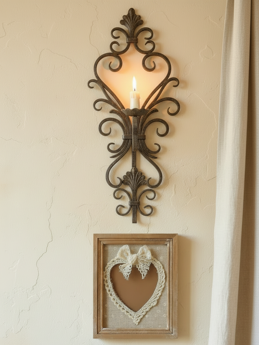 Cornice Portafoto Provenzale Cuore – Legno, Stoffa e Pizzo